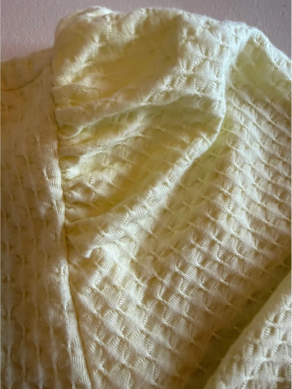 LOFT Outlet Light Yellow Puff Sleeve Textured Knit Top Medium